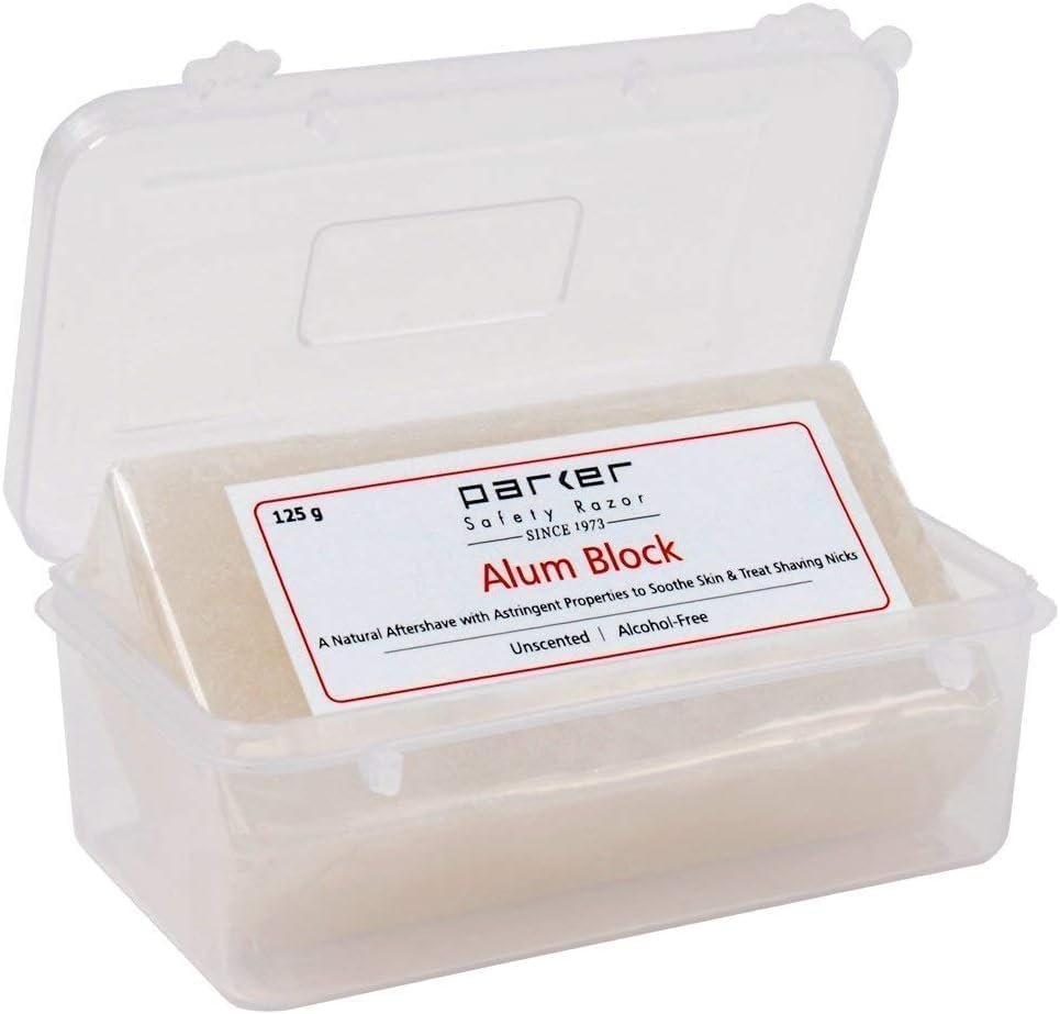 Parker Large Alum Block with Travel Case (125 g / 4.4 oz) - Natural Aftershave with Antiseptic Properties - Essential for Every Wet Shaver Avelisse