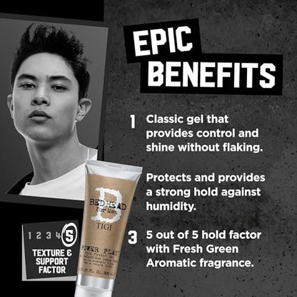 TIGI Bed Head Power Play Firm Hold Hair Gel for Men, 2-Pack, Anti-Humidity Frizz Control, 6.76 oz Each