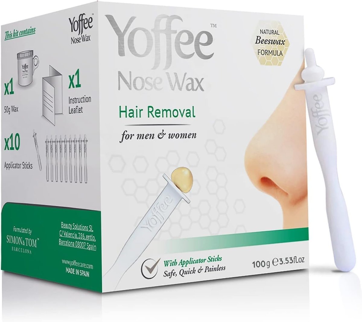 Yoffee Nose Wax Kit for Men & Women – Natural Bio-Beeswax & Aloe Vera Nose Hair Waxing Kit with 10 Reusable Sticks – Easy, Quick & Painless Nostril Waxing Avelisse