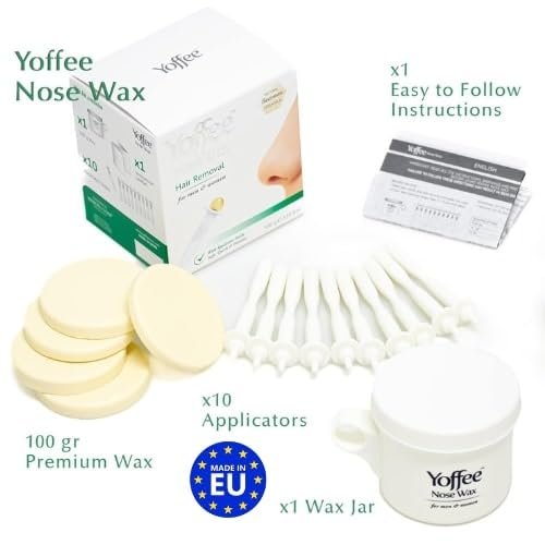 Yoffee Nose Wax Kit for Men & Women – Natural Bio-Beeswax & Aloe Vera Nose Hair Waxing Kit with 10 Reusable Sticks – Easy, Quick & Painless Nostril Waxing Avelisse