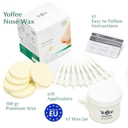 Yoffee Nose Wax Kit for Men & Women – Natural Bio-Beeswax & Aloe Vera Nose Hair Waxing Kit with 10 Reusable Sticks – Easy, Quick & Painless Nostril Waxing Avelisse