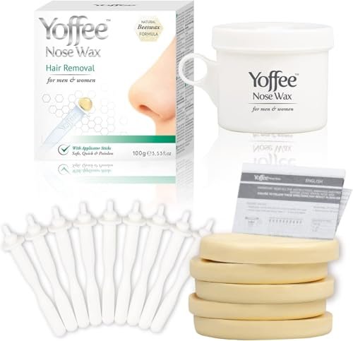 Yoffee Nose Wax Kit for Men & Women – Natural Bio-Beeswax & Aloe Vera Nose Hair Waxing Kit with 10 Reusable Sticks – Easy, Quick & Painless Nostril Waxing Avelisse