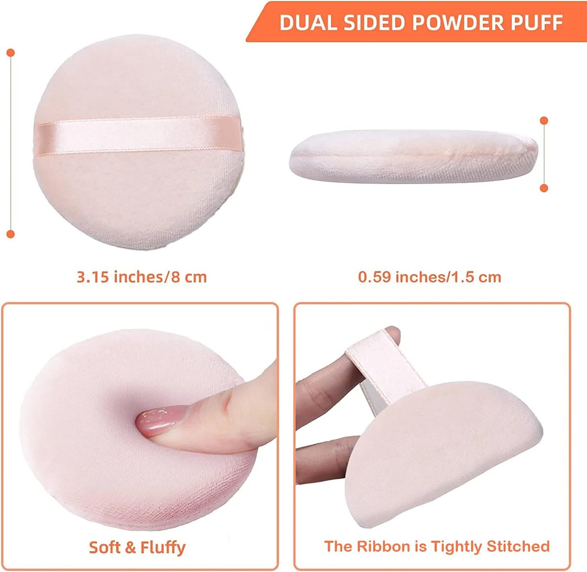 Pure Cotton Powder Puff 10-Pack – 3.15 Inch with Strap for Loose, Mineral & Body Powder – Pink - görsel 5