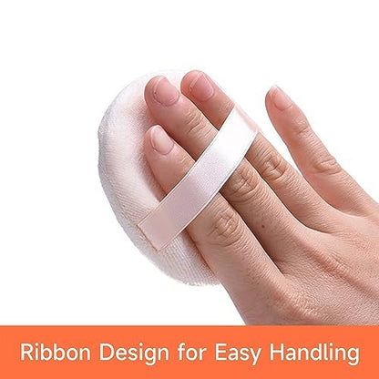 Pure Cotton Powder Puff 10-Pack – 3.15 Inch with Strap for Loose, Mineral & Body Powder – Pink