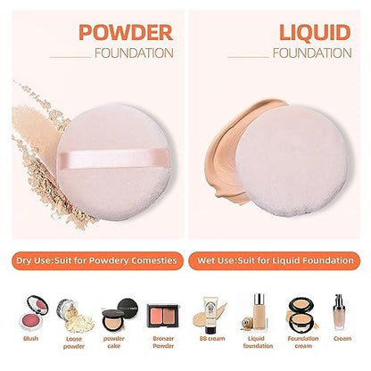 Pure Cotton Powder Puff 10-Pack – 3.15 Inch with Strap for Loose, Mineral & Body Powder – Pink