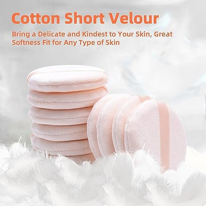 Pure Cotton Powder Puff 10-Pack – 3.15 Inch with Strap for Loose, Mineral & Body Powder – Pink