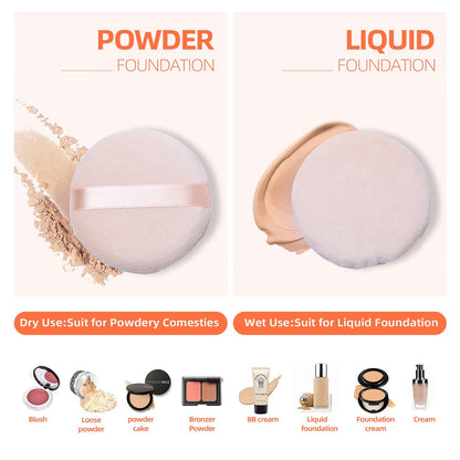 Pure Cotton Powder Puff 10-Pack – 3.15 Inch with Strap for Loose, Mineral & Body Powder – Pink