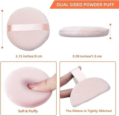 Pure Cotton Powder Puff 10-Pack – 3.15 Inch with Strap for Loose, Mineral & Body Powder – Pink