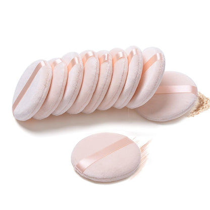 Pure Cotton Powder Puff 10-Pack – 3.15 Inch with Strap for Loose, Mineral & Body Powder – Pink