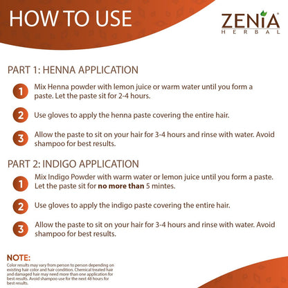 Zenia Indigo Powder & Henna Hair Color Combo Pack – 100g Each for Natural Hair Dye Avelisse