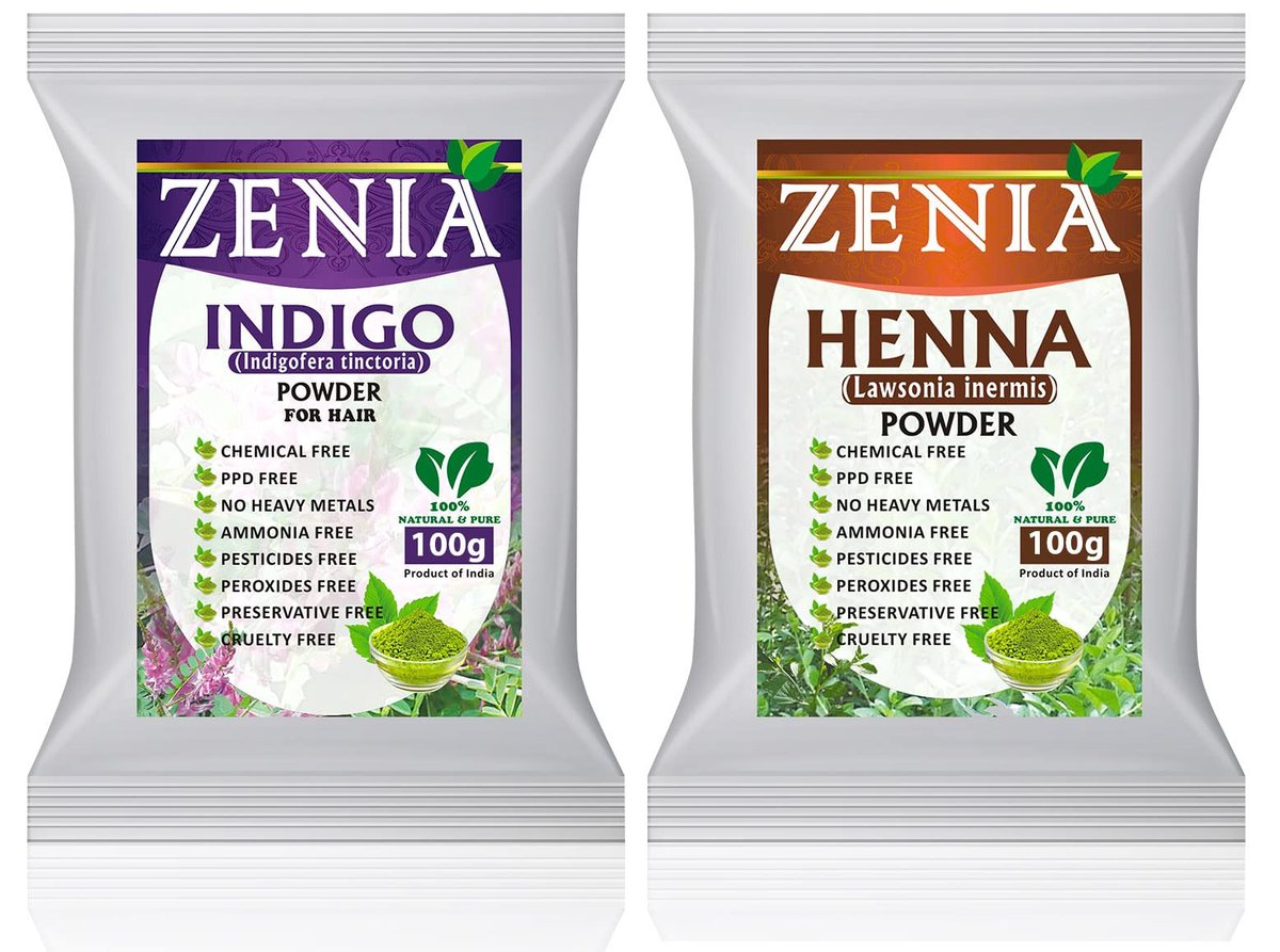 Zenia Indigo Powder & Henna Hair Color Combo Pack – 100g Each for Natural Hair Dye Avelisse