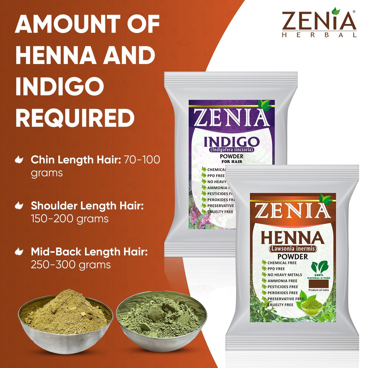 Zenia Indigo Powder & Henna Hair Color Combo Pack – 100g Each for Natural Hair Dye Avelisse