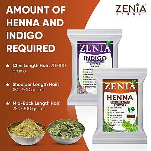 Zenia Indigo Powder & Henna Hair Color Combo Pack – 100g Each for Natural Hair Dye Avelisse