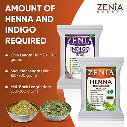 Zenia Indigo Powder & Henna Hair Color Combo Pack – 100g Each for Natural Hair Dye Avelisse