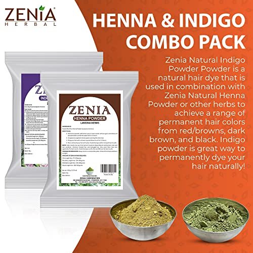 Zenia Indigo Powder & Henna Hair Color Combo Pack – 100g Each for Natural Hair Dye Avelisse