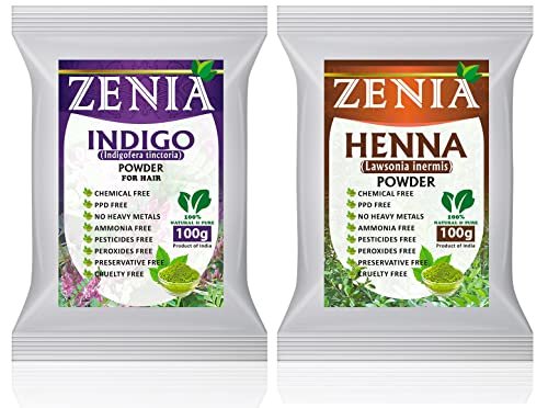 Zenia Indigo Powder & Henna Hair Color Combo Pack – 100g Each for Natural Hair Dye Avelisse