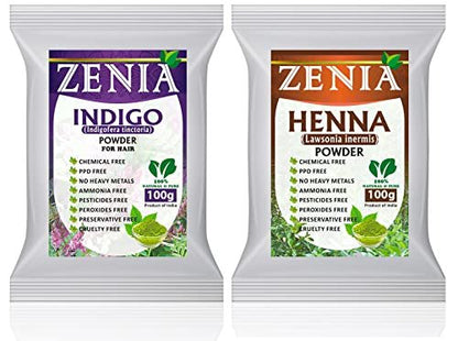 Zenia Indigo Powder & Henna Hair Color Combo Pack – 100g Each for Natural Hair Dye Avelisse