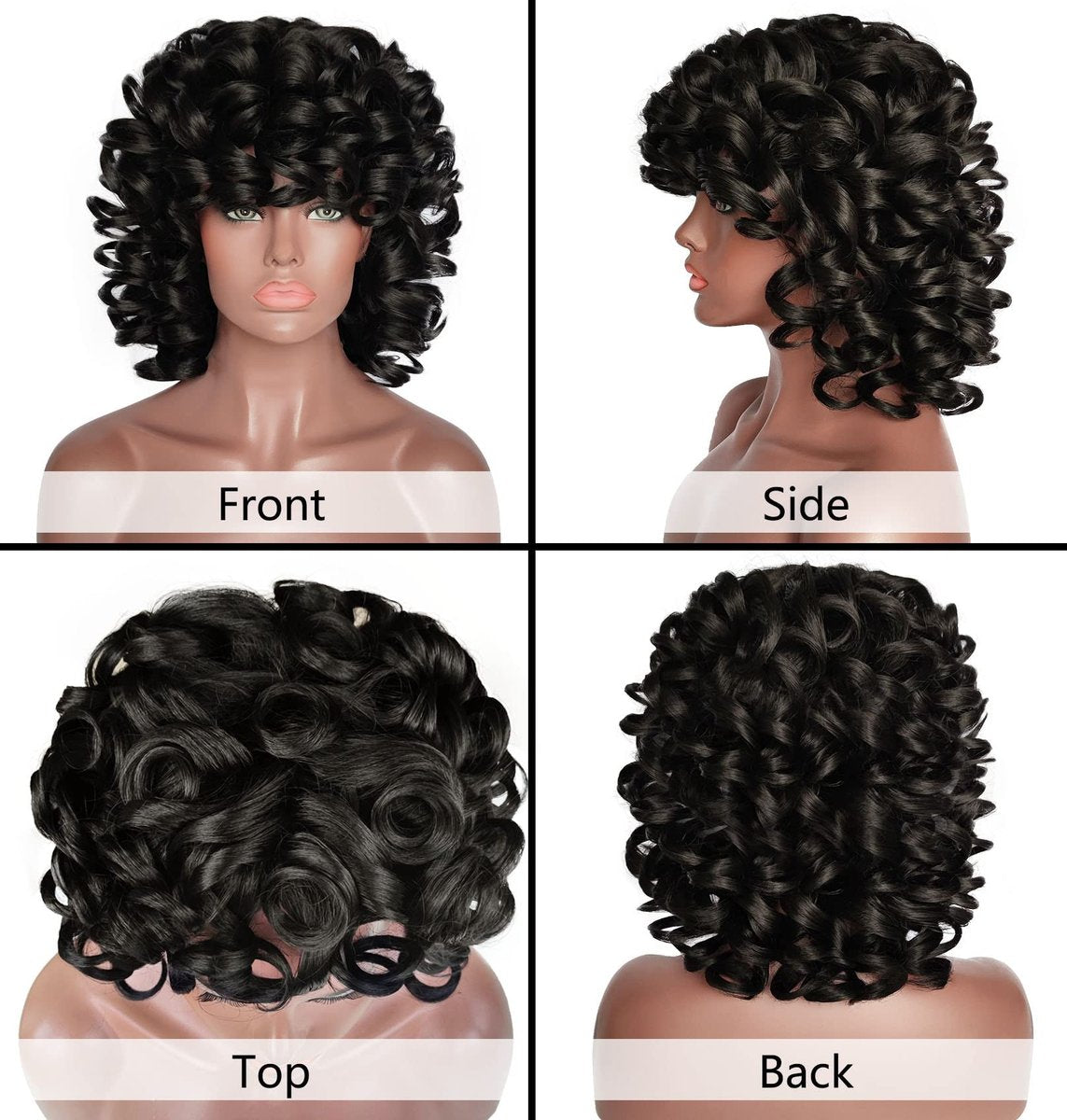 ELIM Short Curly Afro Wig with Bangs – 9-Piece Set, Heat Resistant Synthetic Wig for Black Women - görsel 3