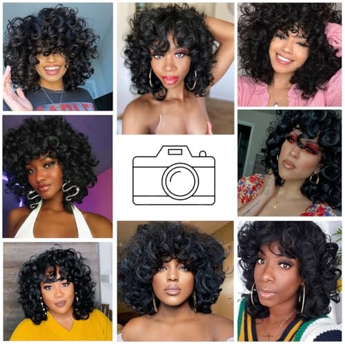 ELIM Short Curly Afro Wig with Bangs – 9-Piece Set, Heat Resistant Synthetic Wig for Black Women - görsel 12