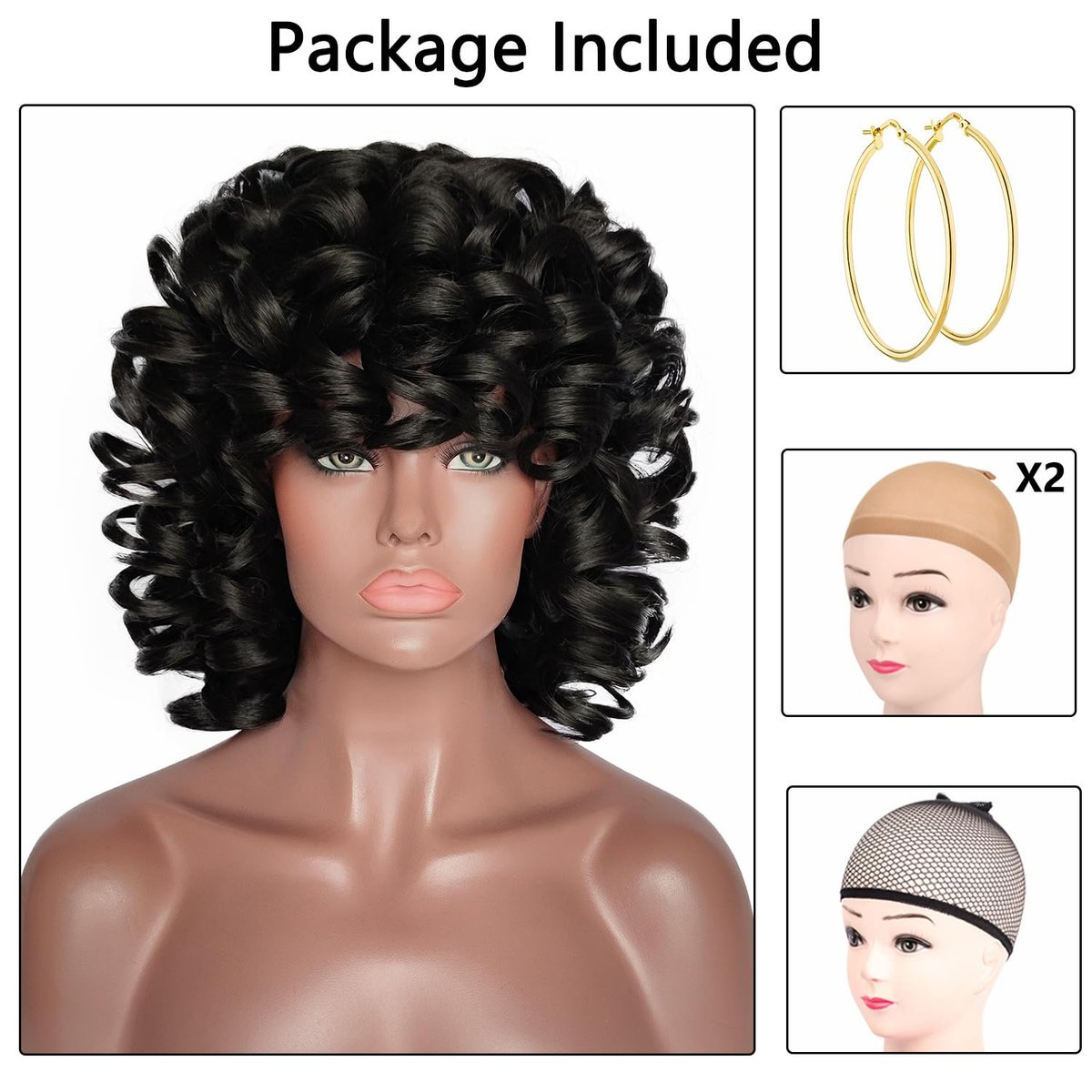 ELIM Short Curly Afro Wig with Bangs – 9-Piece Set, Heat Resistant Synthetic Wig for Black Women - görsel 9