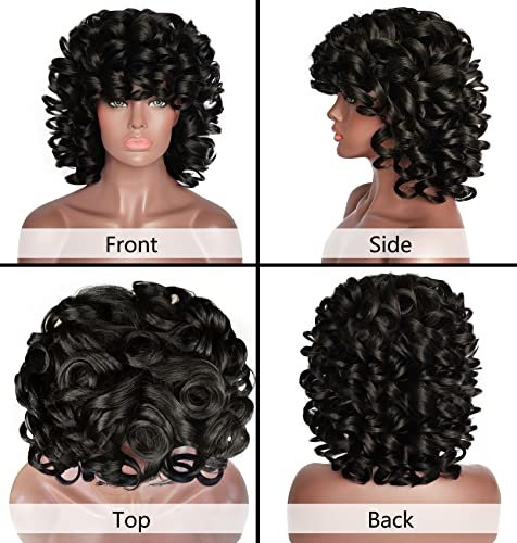ELIM Short Curly Afro Wig with Bangs – 9-Piece Set, Heat Resistant Synthetic Wig for Black Women - görsel 4