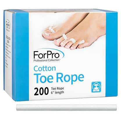ForPro Professional Collection Biodegradable Cotton Toe Rope - Lint-Free Pedicure Toe Separators, 200 Count Avelisse