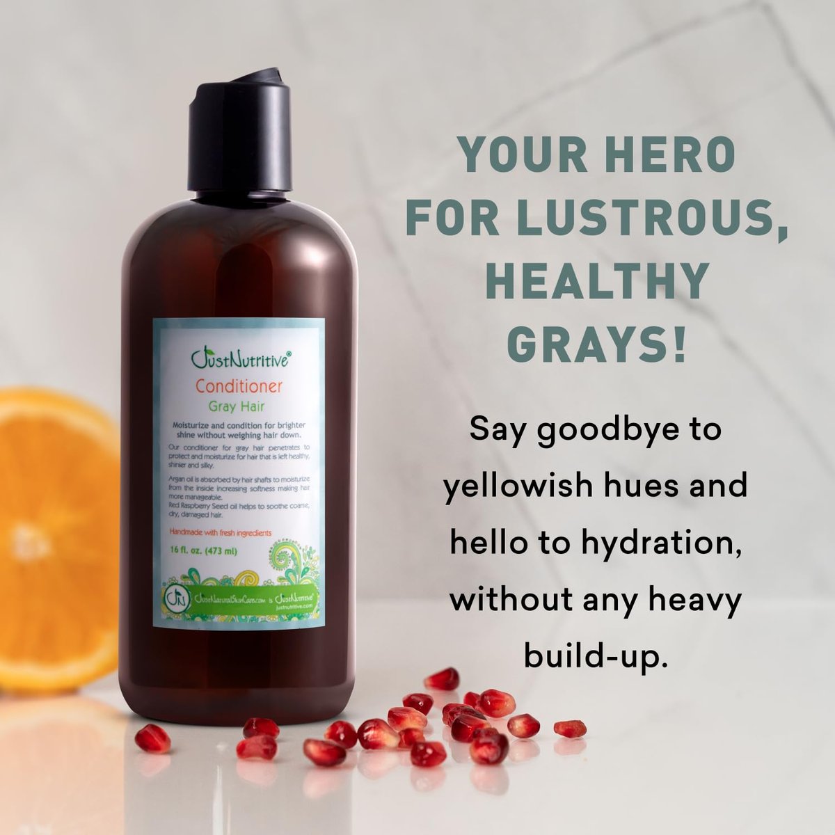 Just Nutritive Gray Hair Conditioner - Natural Gray Hair Treatment for Silver, White & Gray Hair, 16 oz Avelisse