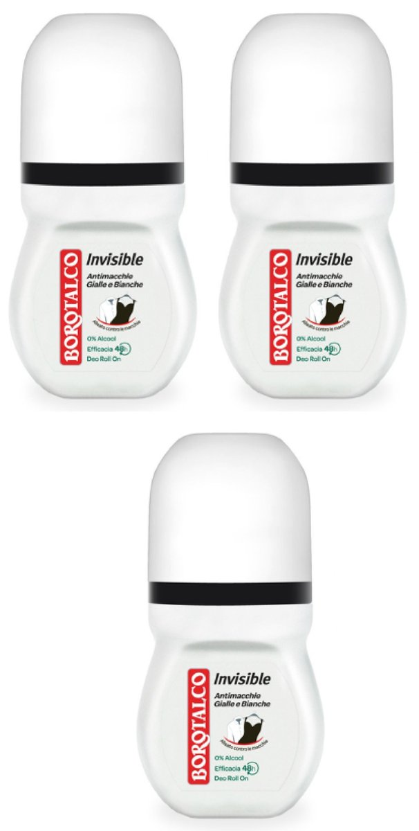 Borotalco Invisible Anti-Stain Deodorant Roll-On 50ml (Pack of 3) – Italian Import, Long-Lasting Freshness - görsel 1