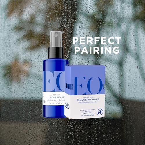 EO Deodorant Wipes, Travel Size, French Lavender - 6 Individually Wrapped Wipes (Pack of 12) - Essential Oil Deodorant for Men and Women Avelisse