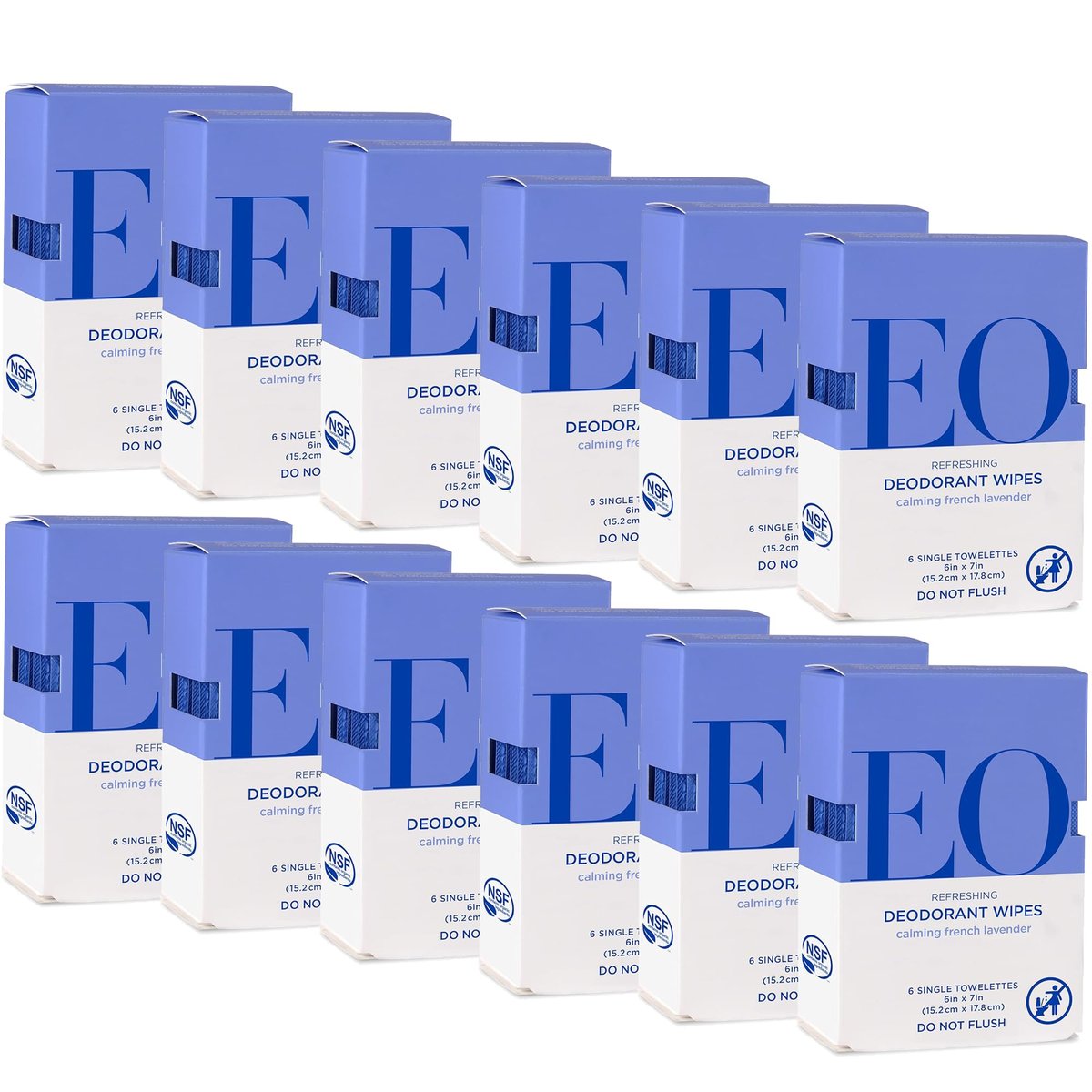 EO Deodorant Wipes, Travel Size, French Lavender - 6 Individually Wrapped Wipes (Pack of 12) - Essential Oil Deodorant for Men and Women Avelisse