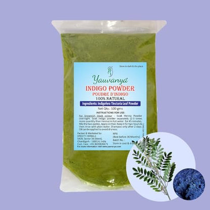 Yauvanya Pure Indigo Powder - 100% Natural, Chemical & Ammonia Free Hair Color (300g, 3 Pack)
