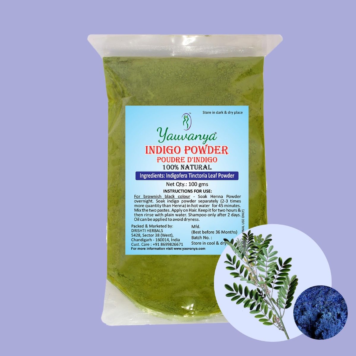 Yauvanya Pure Indigo Powder - 100% Natural, Chemical & Ammonia Free Hair Color (300g, 3 Pack) - görsel 3