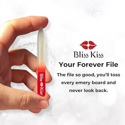 Bliss Kiss Simply Czech Crystal Glass Nail File with Case & Sleeve – Small Gentle Nail File for Natural Nails, Durable Manicure Tool, Perfect Travel Size, Emery Boards Alternative