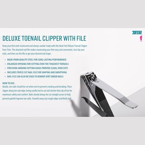 Trim Neat Feet Deluxe Toenail Clipper with File – Stainless Steel, Straight Edge for Tough Nails & Ingrown Nail Care - görsel 3
