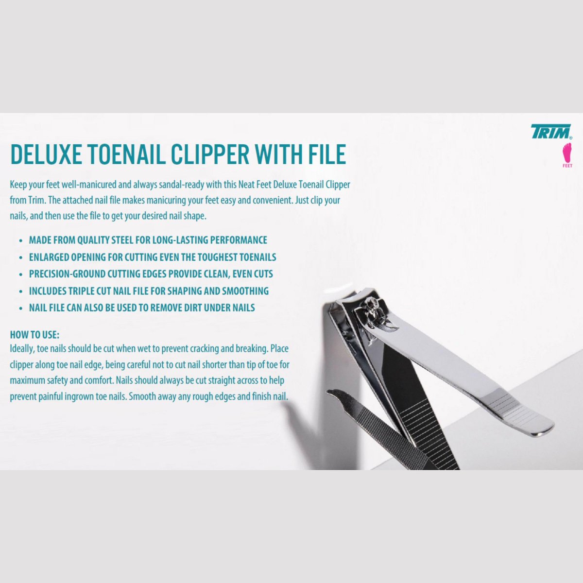 Trim Neat Feet Deluxe Toenail Clipper with File – Stainless Steel, Straight Edge for Tough Nails & Ingrown Nail Care - görsel 4