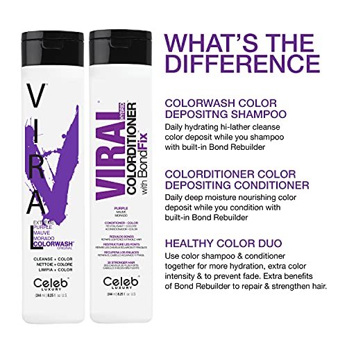 Celeb Luxury Viral Purple Colorwash - Color Depositing Shampoo with Bondfix Bond Rebuilder - Semi Permanent Hair Colour Glaze - Vegan Hair Dye for Bold Purple Color Maintenance Avelisse