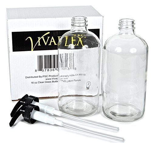 Vivaplex 2-Pack Large 16 oz Clear Glass Bottles with Black Lotion Pumps - Empty Pump Dispensers for Soap, Lotion, and More - görsel 6