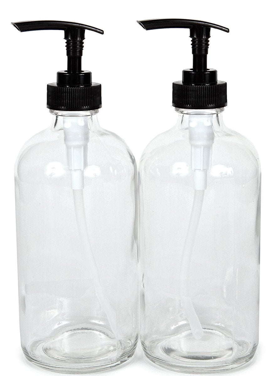 Vivaplex 2-Pack Large 16 oz Clear Glass Bottles with Black Lotion Pumps - Empty Pump Dispensers for Soap, Lotion, and More - görsel 1