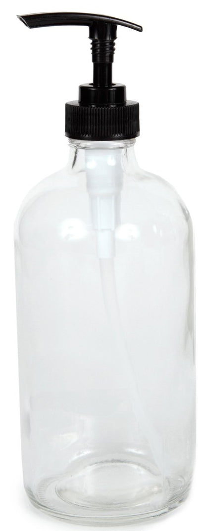 Vivaplex 2-Pack Large 16 oz Clear Glass Bottles with Black Lotion Pumps - Empty Pump Dispensers for Soap, Lotion, and More