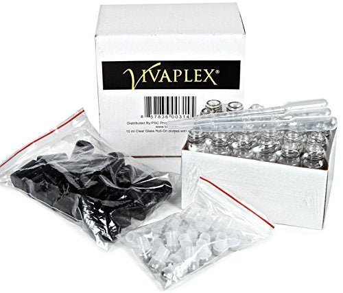 Vivaplex 24 Clear 10 ml Glass Roll-on Bottles with Stainless Steel Roller Balls & 3 Droppers Avelisse