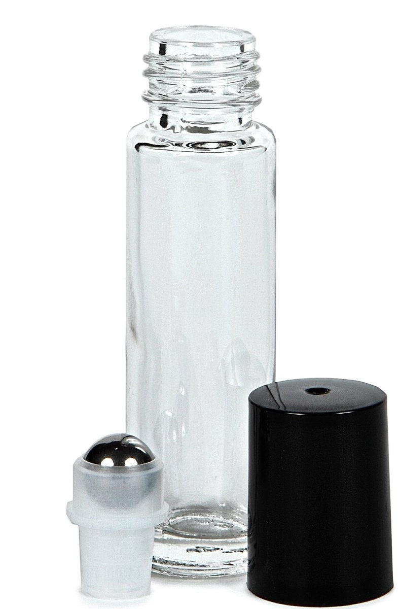 Vivaplex 24 Clear 10 ml Glass Roll-on Bottles with Stainless Steel Roller Balls & 3 Droppers Avelisse