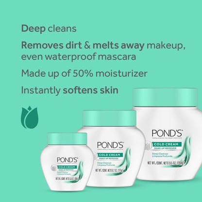 POND'S Cold Cream Facial Cleanser & Makeup Remover, Deep Moisturizing Face Wash for All Skin Types, 9.5 oz (Pack of 3) Avelisse