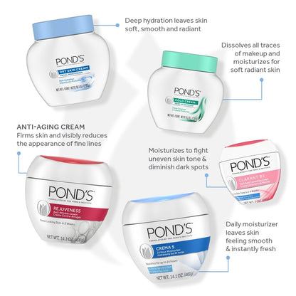 POND'S Cold Cream Facial Cleanser & Makeup Remover, Deep Moisturizing Face Wash for All Skin Types, 9.5 oz (Pack of 3) Avelisse