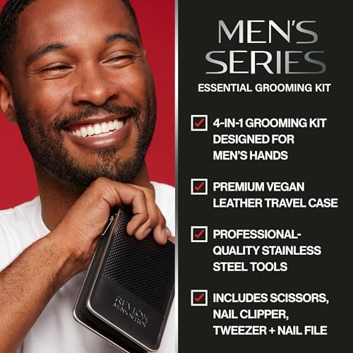 Revlon Men's Grooming Kit - 5-Piece Travel Essentials Set with Stainless Steel Nail Clippers, Scissors, File, Tweezers, and Carrying Case Avelisse