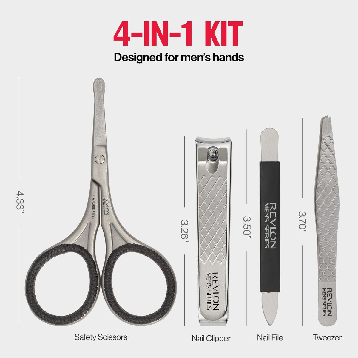 Revlon Men's Grooming Kit - 5-Piece Travel Essentials Set with Stainless Steel Nail Clippers, Scissors, File, Tweezers, and Carrying Case Avelisse