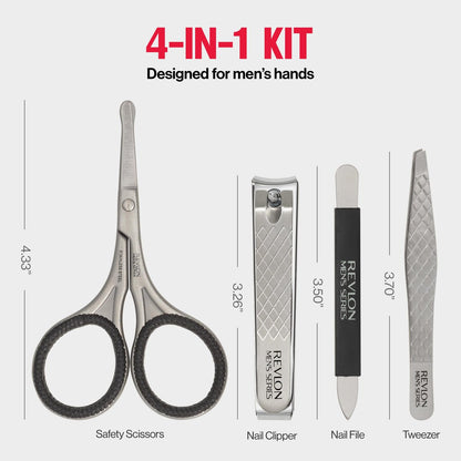 Revlon Men's Grooming Kit - 5-Piece Travel Essentials Set with Stainless Steel Nail Clippers, Scissors, File, Tweezers, and Carrying Case Avelisse