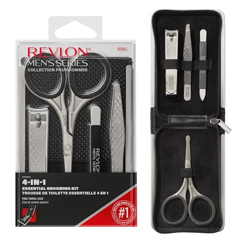 Revlon Men's Grooming Kit - 5-Piece Travel Essentials Set with Stainless Steel Nail Clippers, Scissors, File, Tweezers, and Carrying Case Avelisse