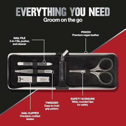 Revlon Men's Grooming Kit - 5-Piece Travel Essentials Set with Stainless Steel Nail Clippers, Scissors, File, Tweezers, and Carrying Case Avelisse