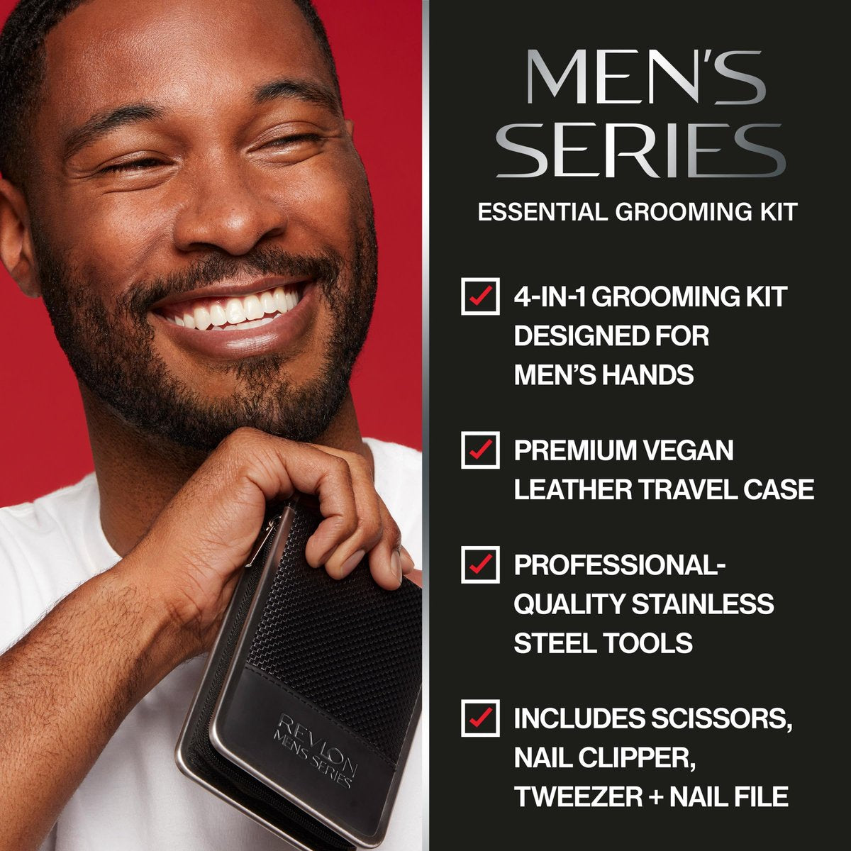Revlon Men's Grooming Kit - 5-Piece Travel Essentials Set with Stainless Steel Nail Clippers, Scissors, File, Tweezers, and Carrying Case Avelisse
