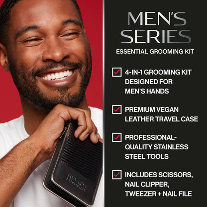 Revlon Men's Grooming Kit - 5-Piece Travel Essentials Set with Stainless Steel Nail Clippers, Scissors, File, Tweezers, and Carrying Case Avelisse